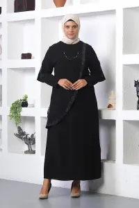 Plus Size Hijab Evening Dress With Necklace