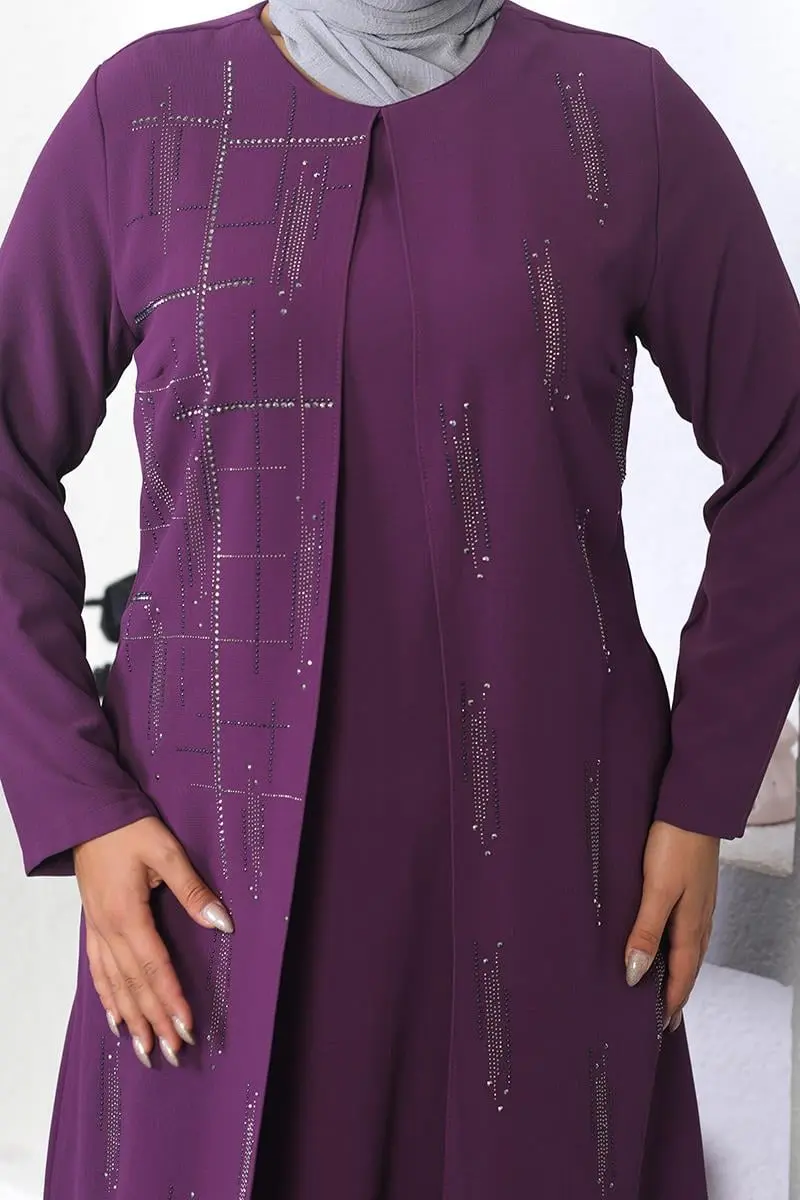 Plus Size Stone Embroidered Evening Dress-detail