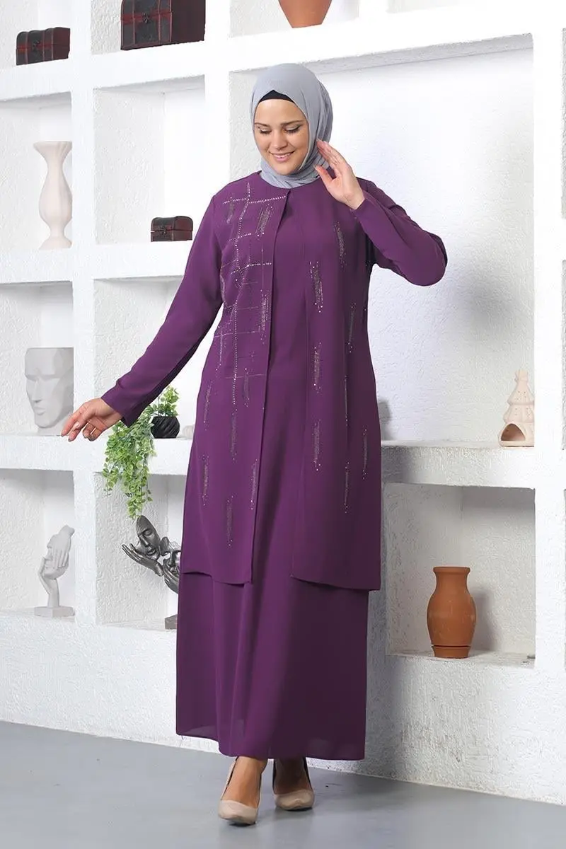 Plus Size Stone Embroidered Evening Dress-detail