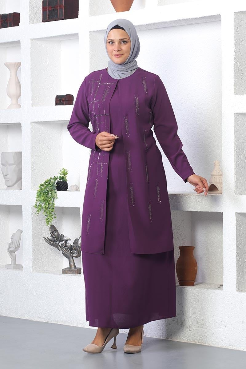 Plus Size Stone Embroidered Evening Dress