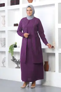 Plus Size Stone Embroidered Evening Dress