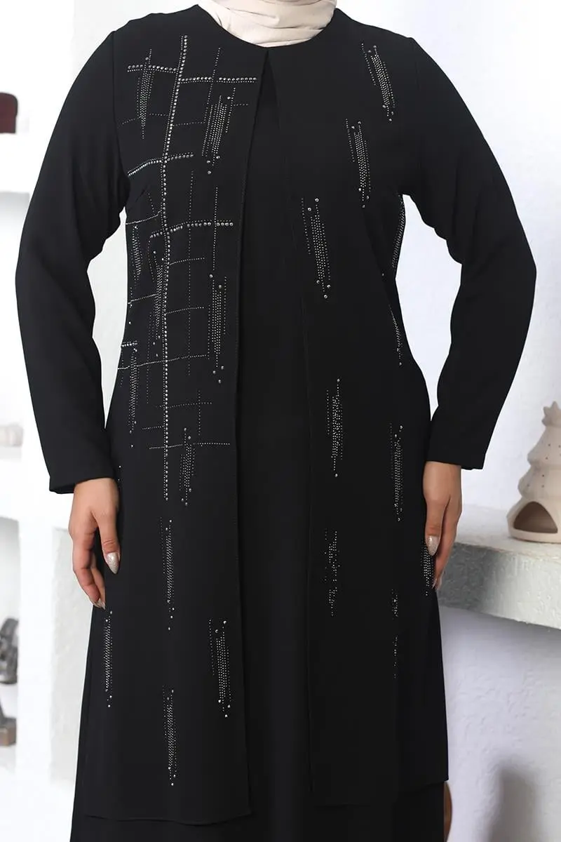 Plus Size Stone Embroidered Evening Dress-detail