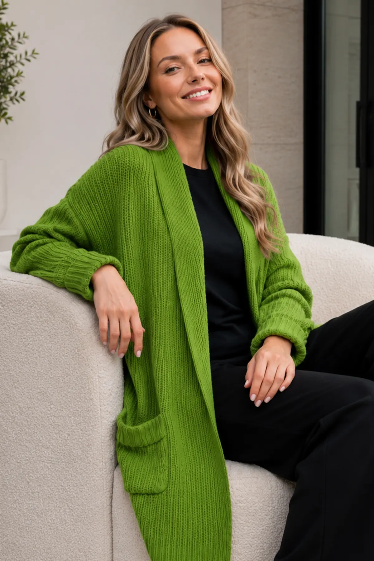 Pocketed Knit Cardigan R4596 Green-detail