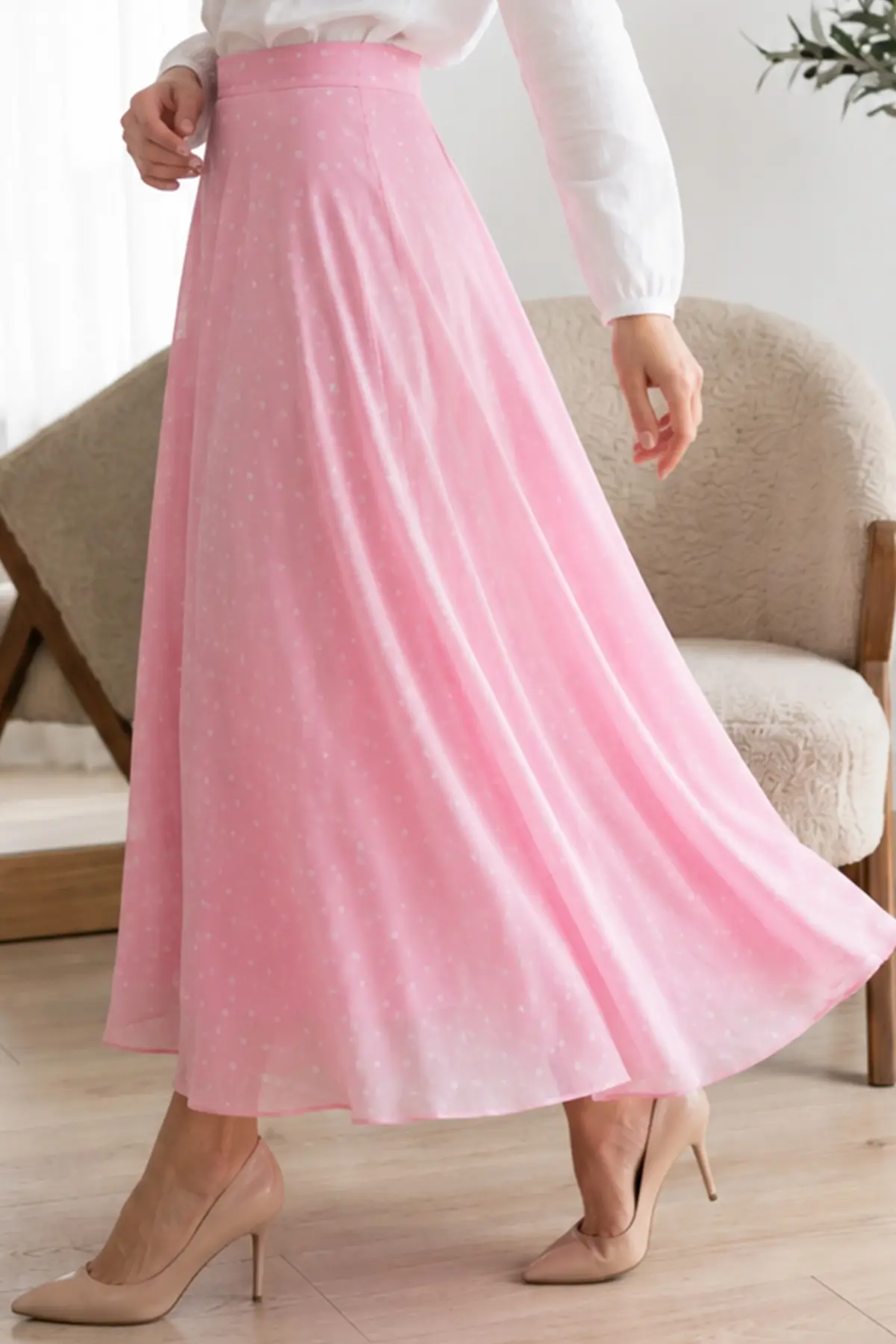 Polka Dot Chiffon Hijab Skirt-detail
