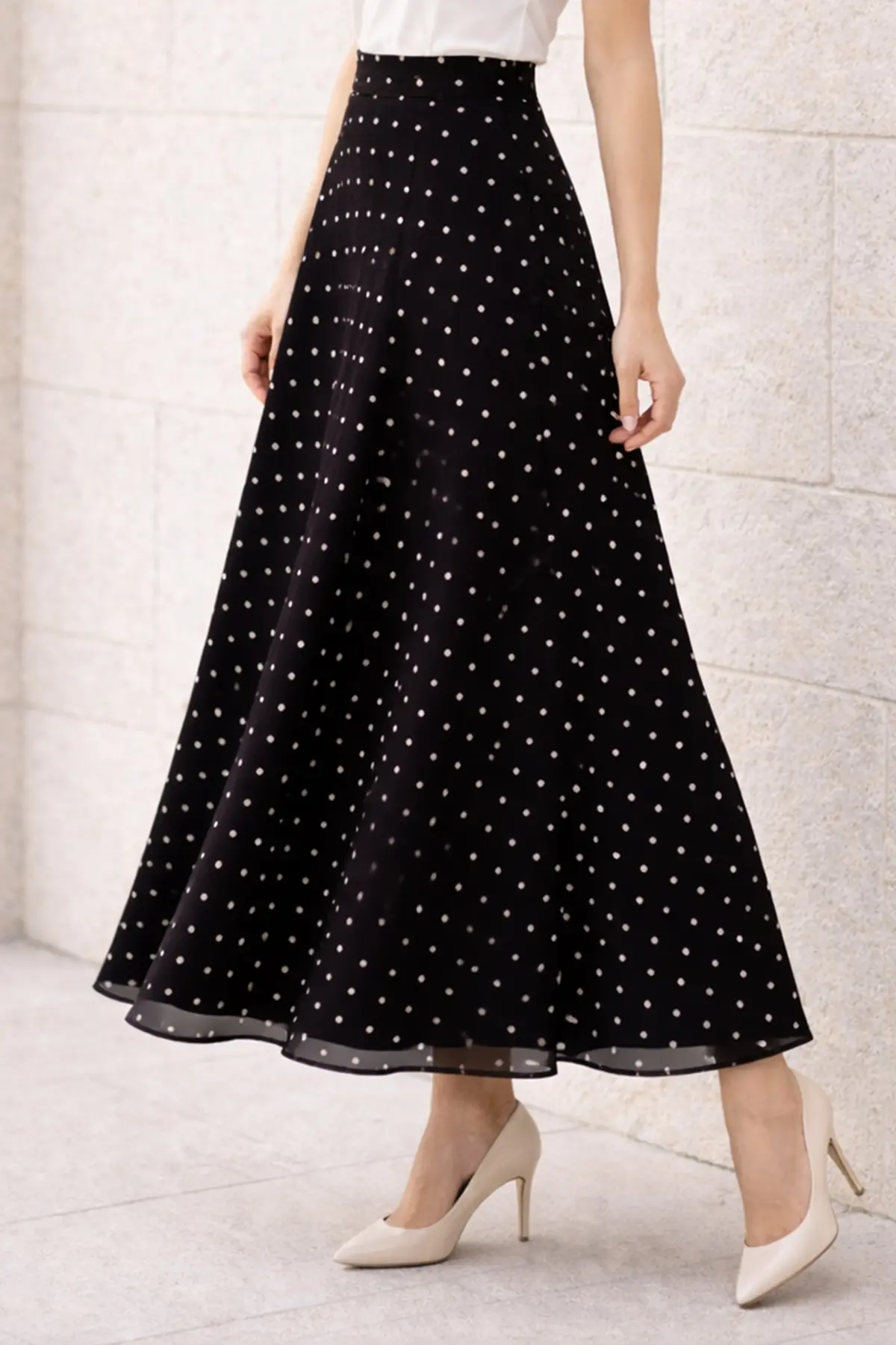 Polka Dot Chiffon Hijab Skirt-detail