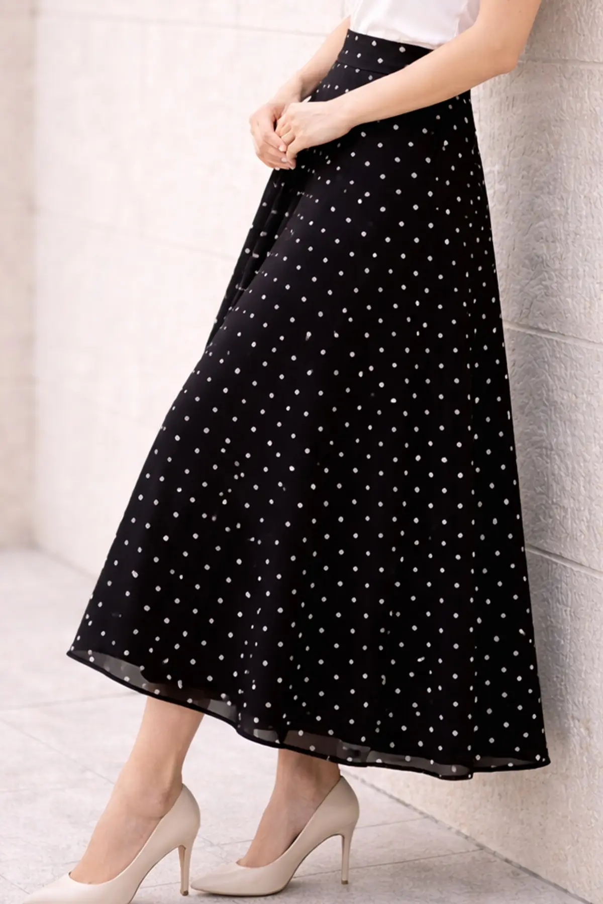 Polka Dot Chiffon Hijab Skirt-detail