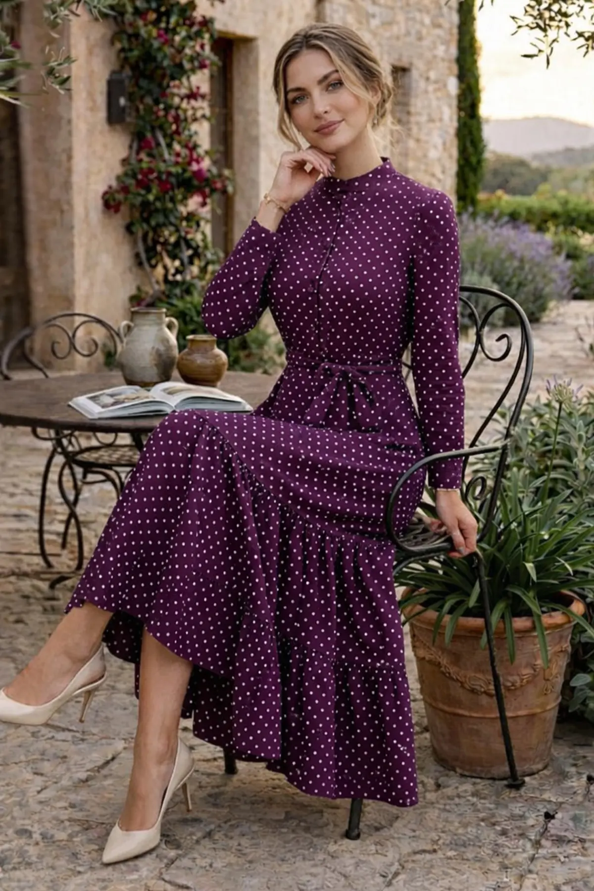 Polka Dot Patterned Hijab Dress-detail