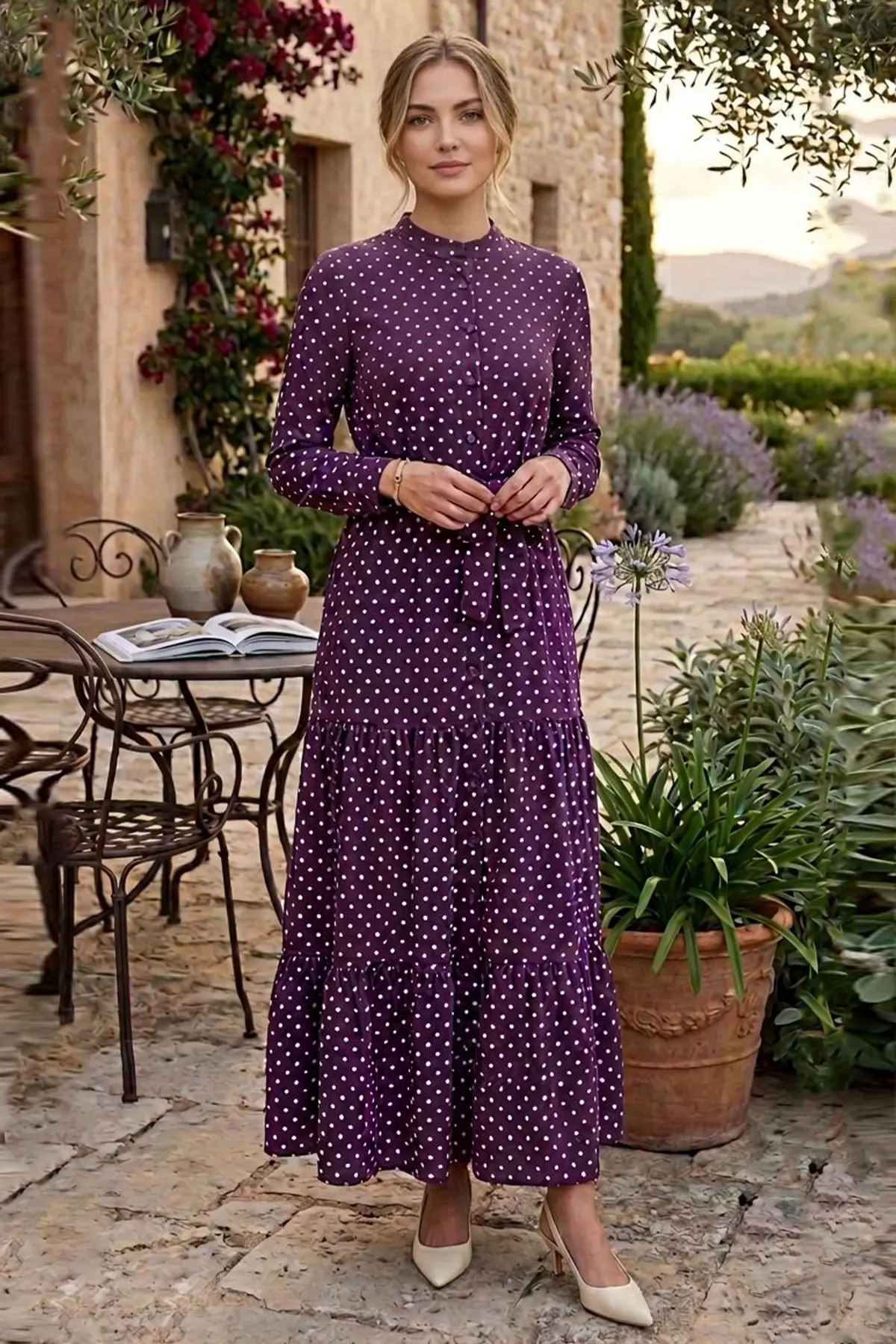 Polka Dot Patterned Hijab Dress-detail