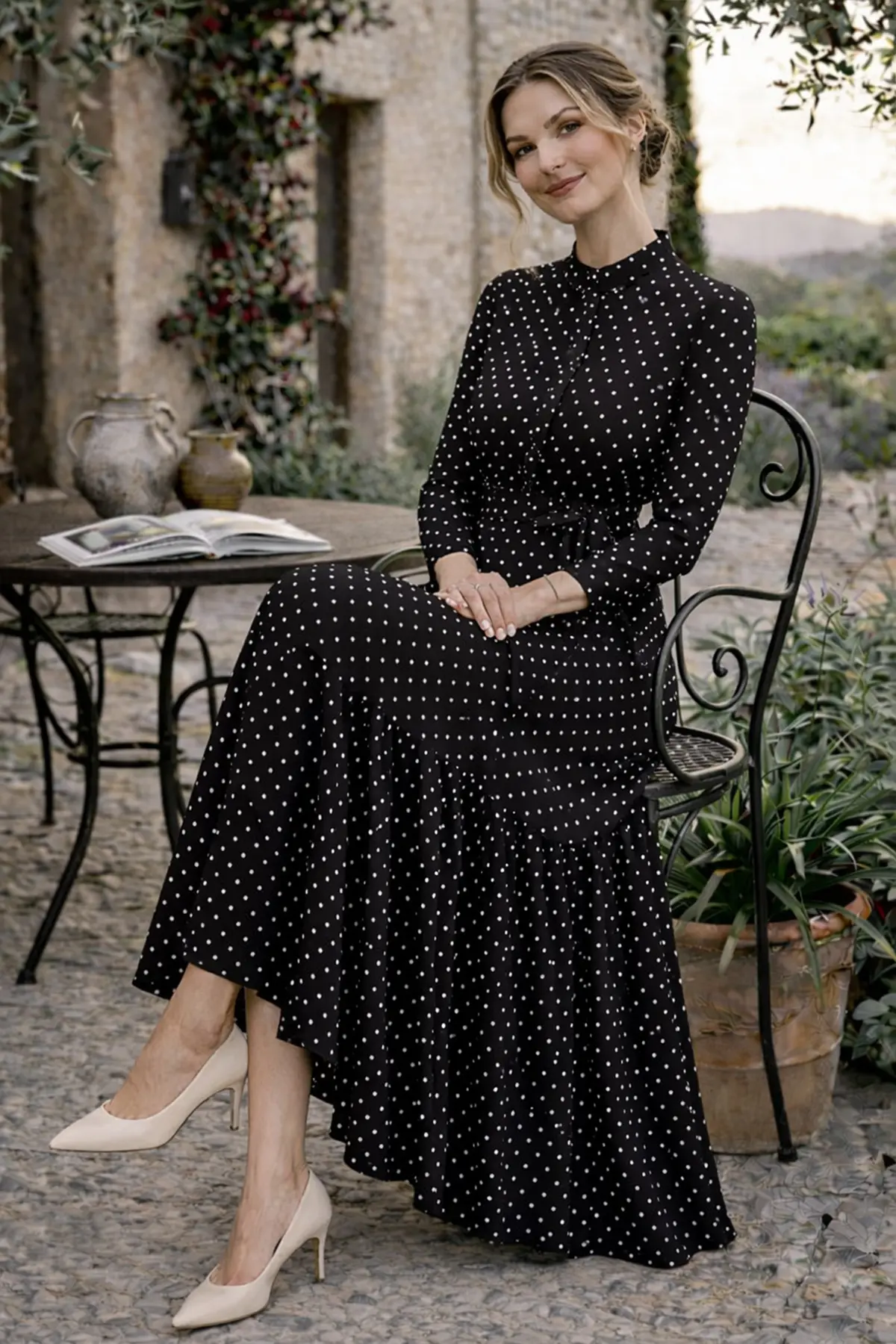 Polka Dot Patterned Hijab Dress-detail