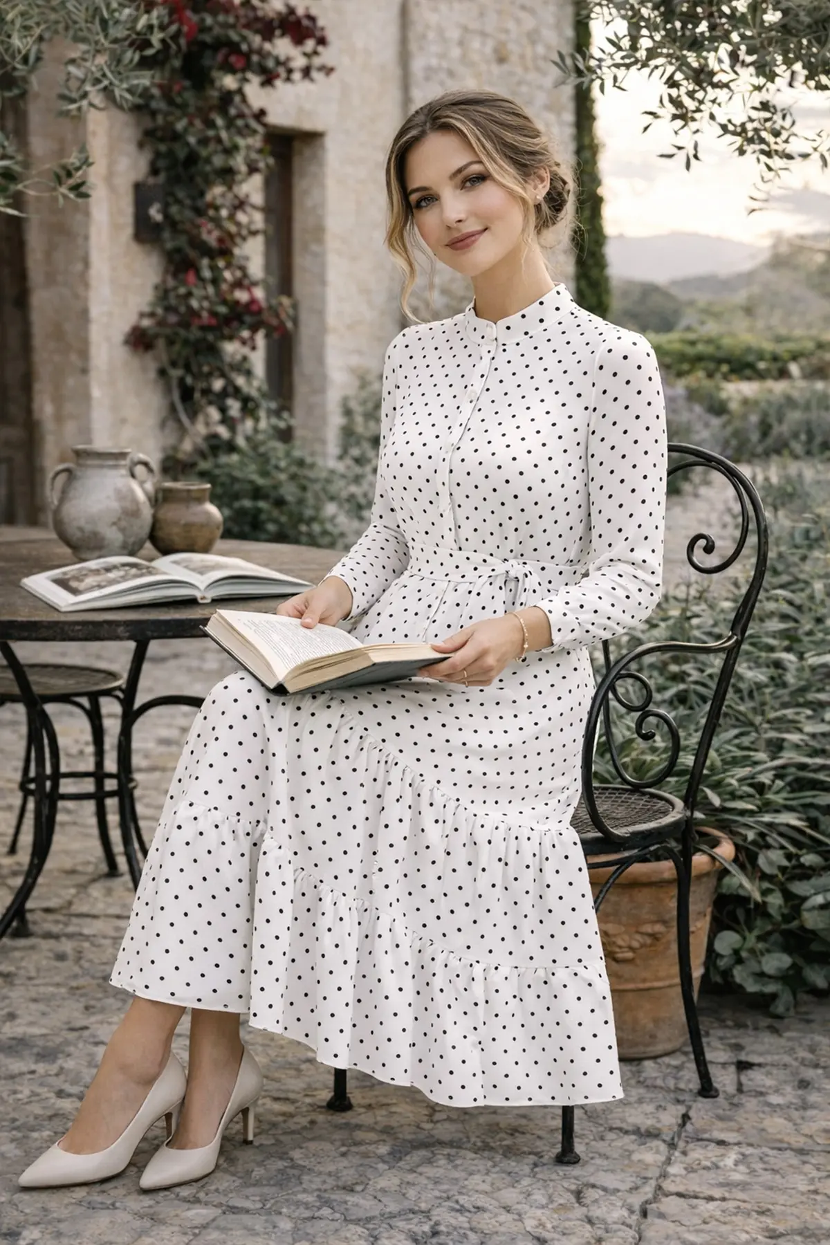 Polka Dot Patterned Hijab Dress-detail