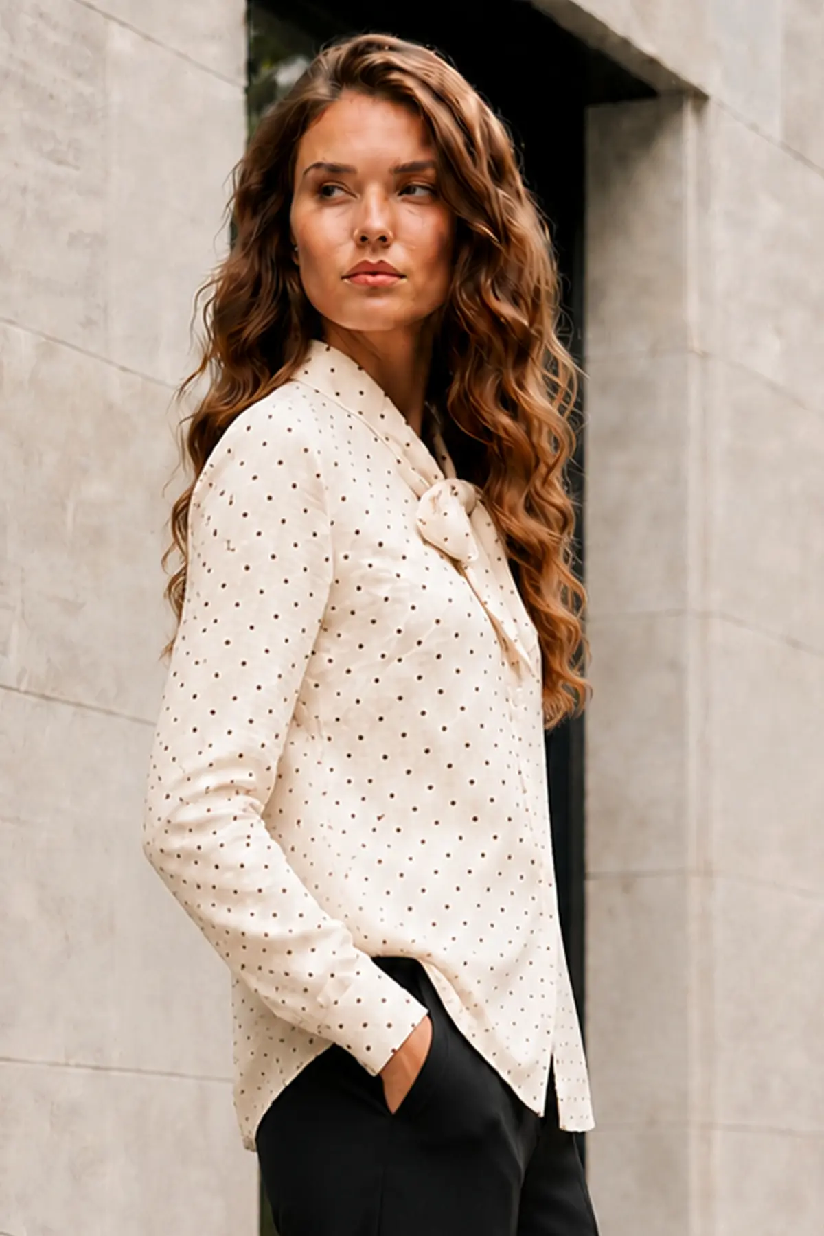 Polka Dot Shirt With Scarf-detail