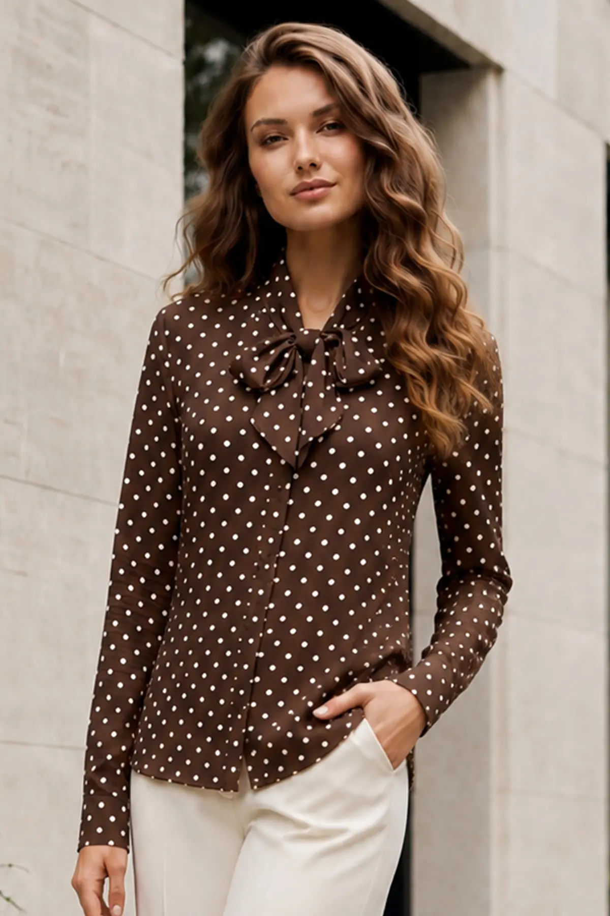Polka Dot Shirt With Scarf-detail