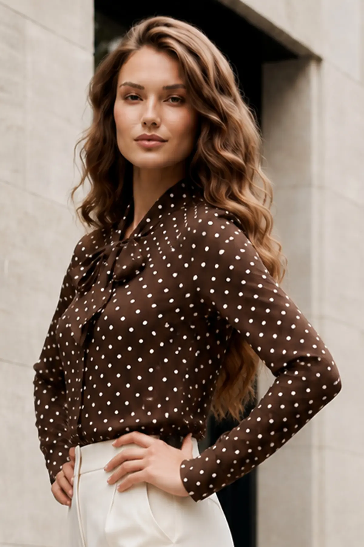 Polka Dot Shirt With Scarf-detail