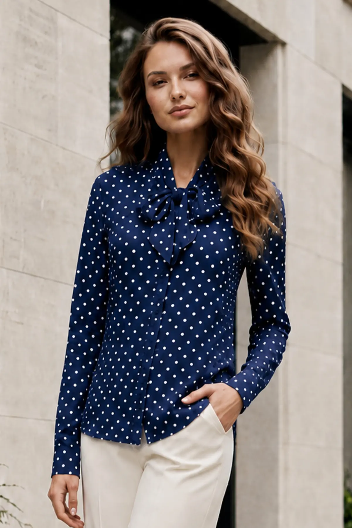 Polka Dot Shirt With Scarf-detail