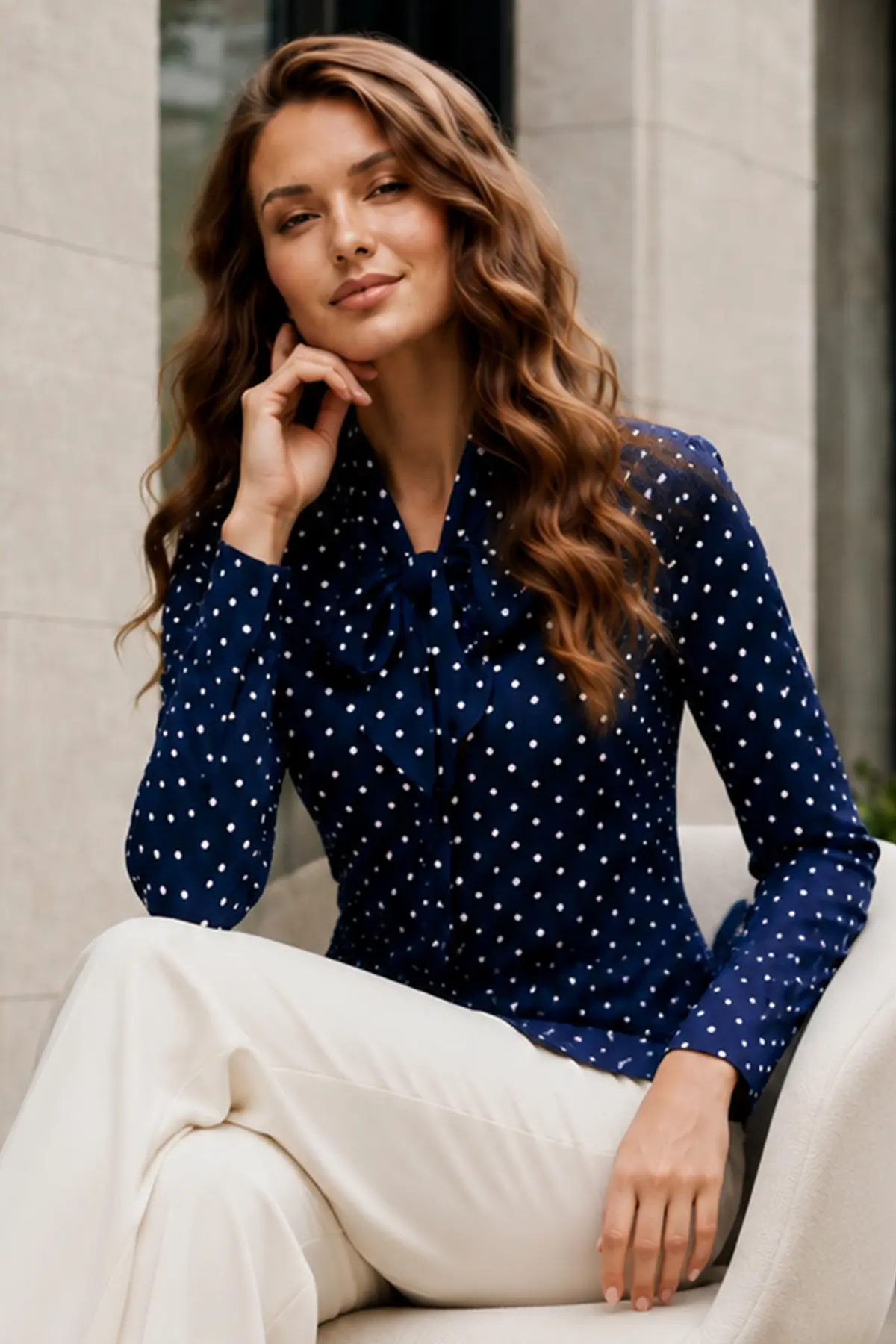 Polka Dot Shirt With Scarf-detail