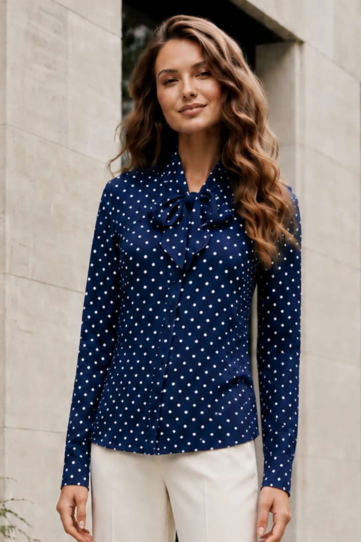 Polka Dot Shirt With Scarf-detail