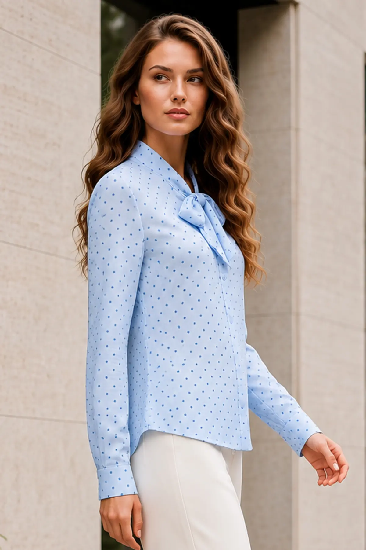 Polka Dot Shirt With Scarf-detail
