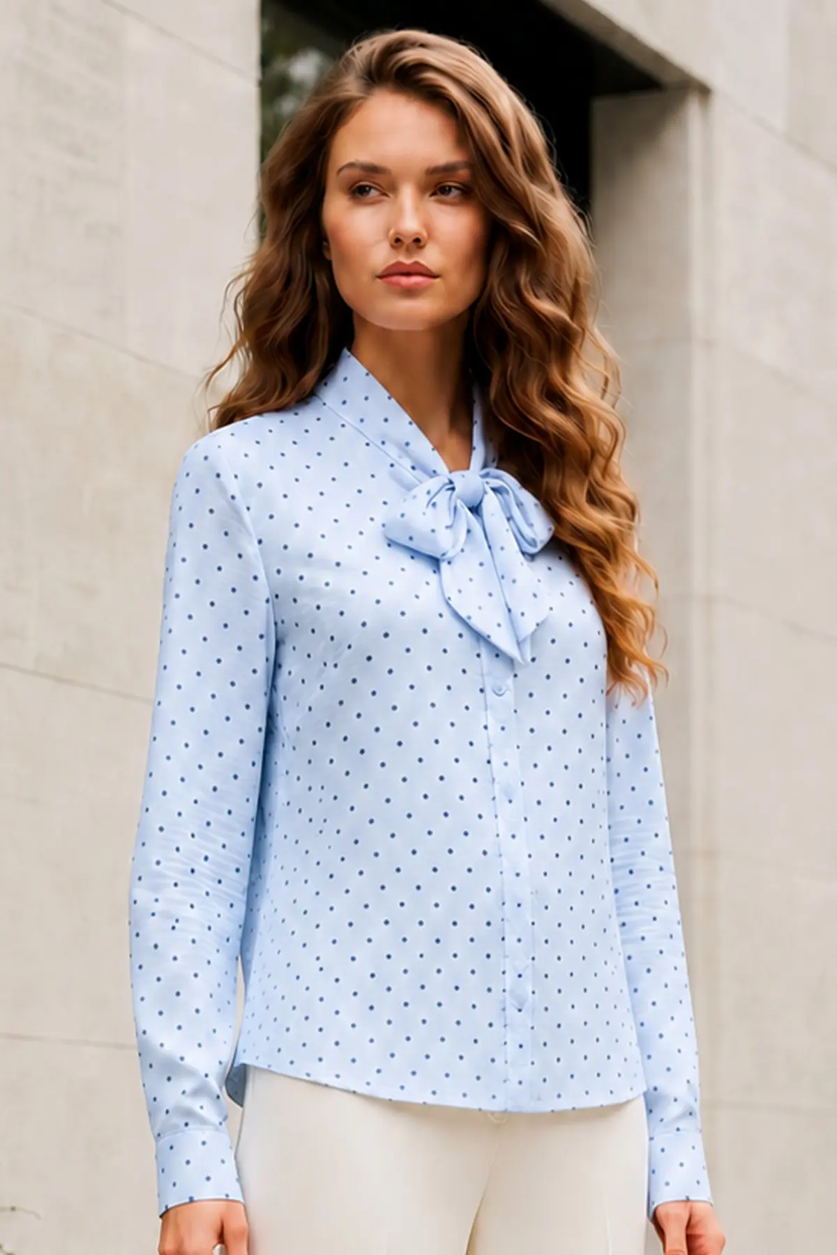 Polka Dot Shirt With Scarf-detail