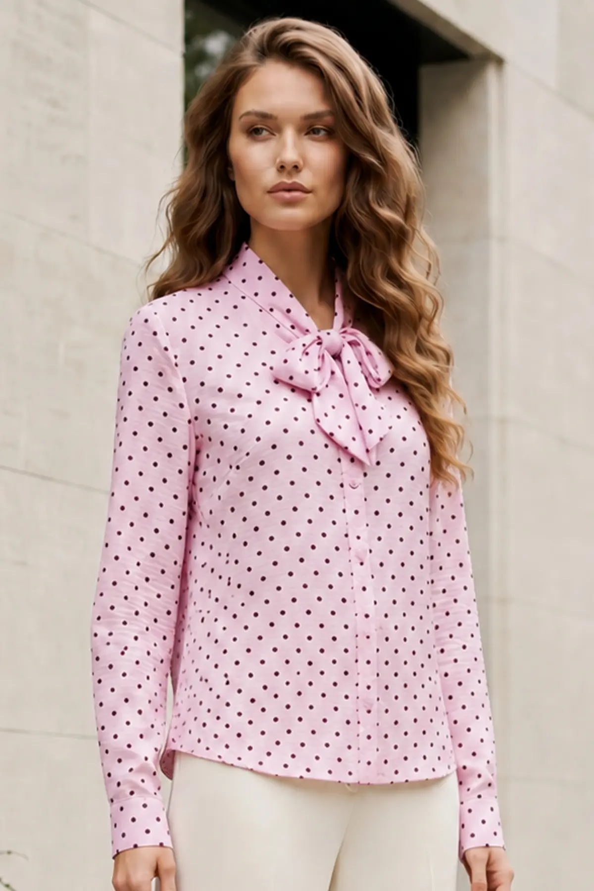 Polka Dot Shirt With Scarf-detail