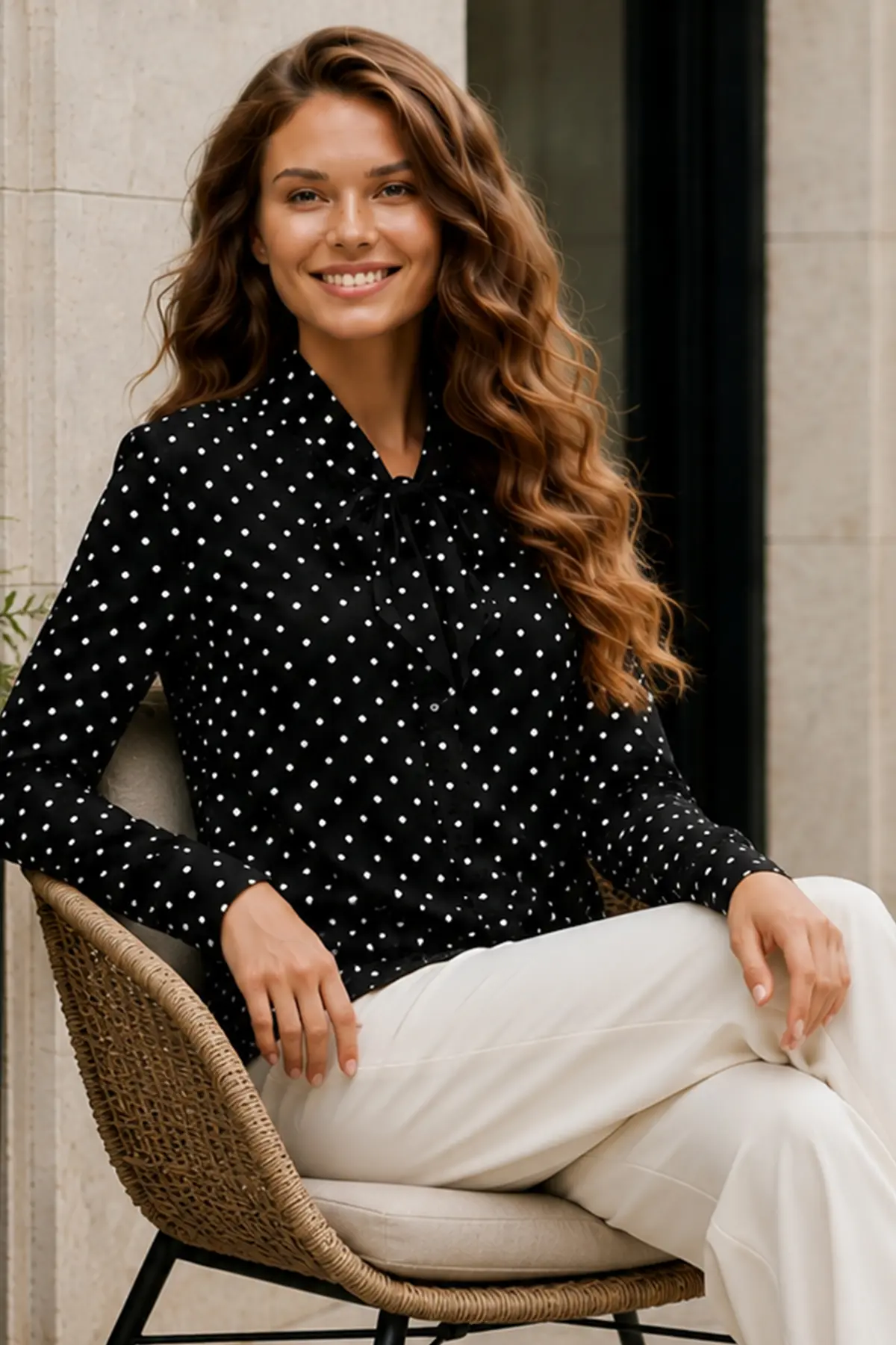 Polka Dot Shirt With Scarf-detail