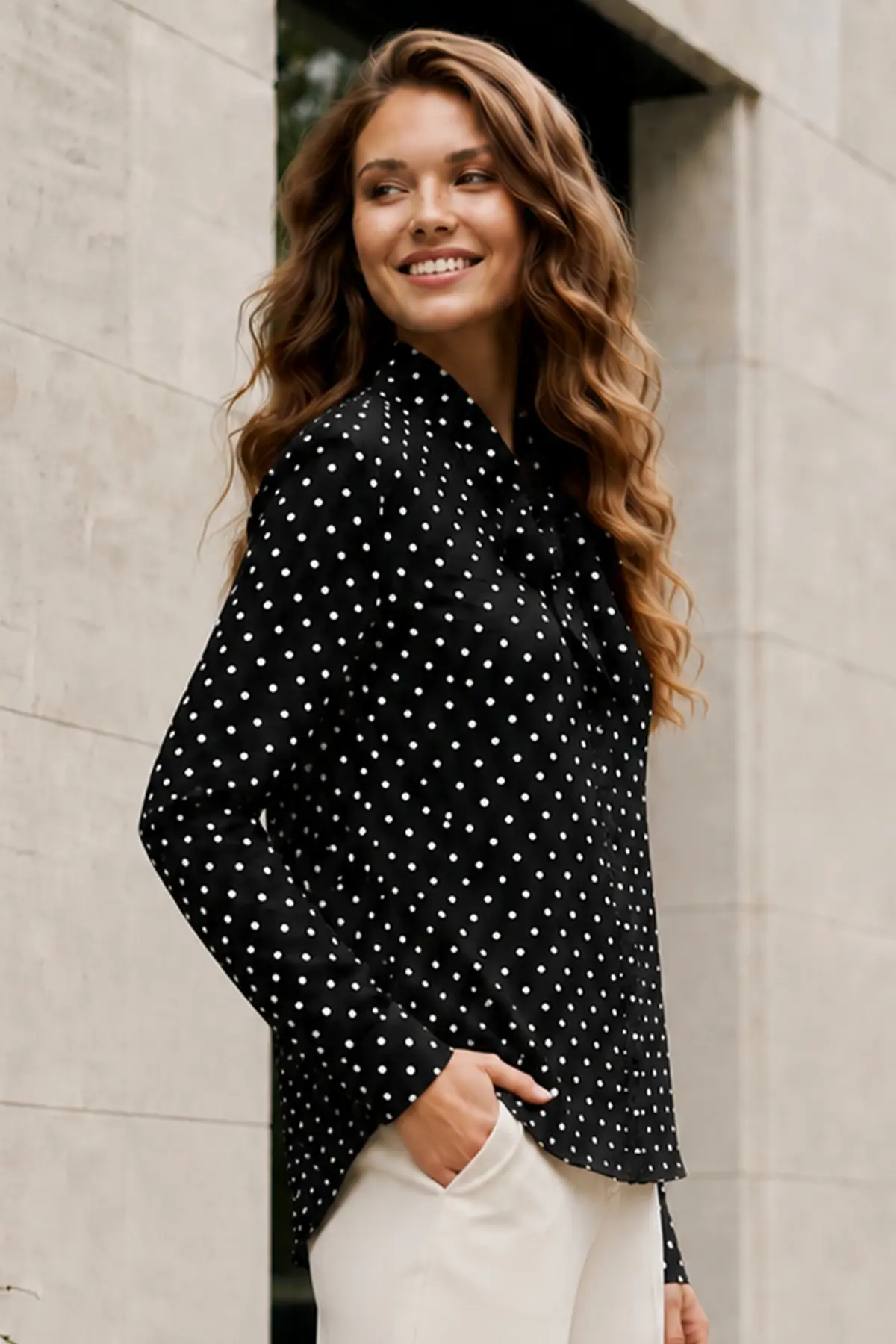 Polka Dot Shirt With Scarf-detail