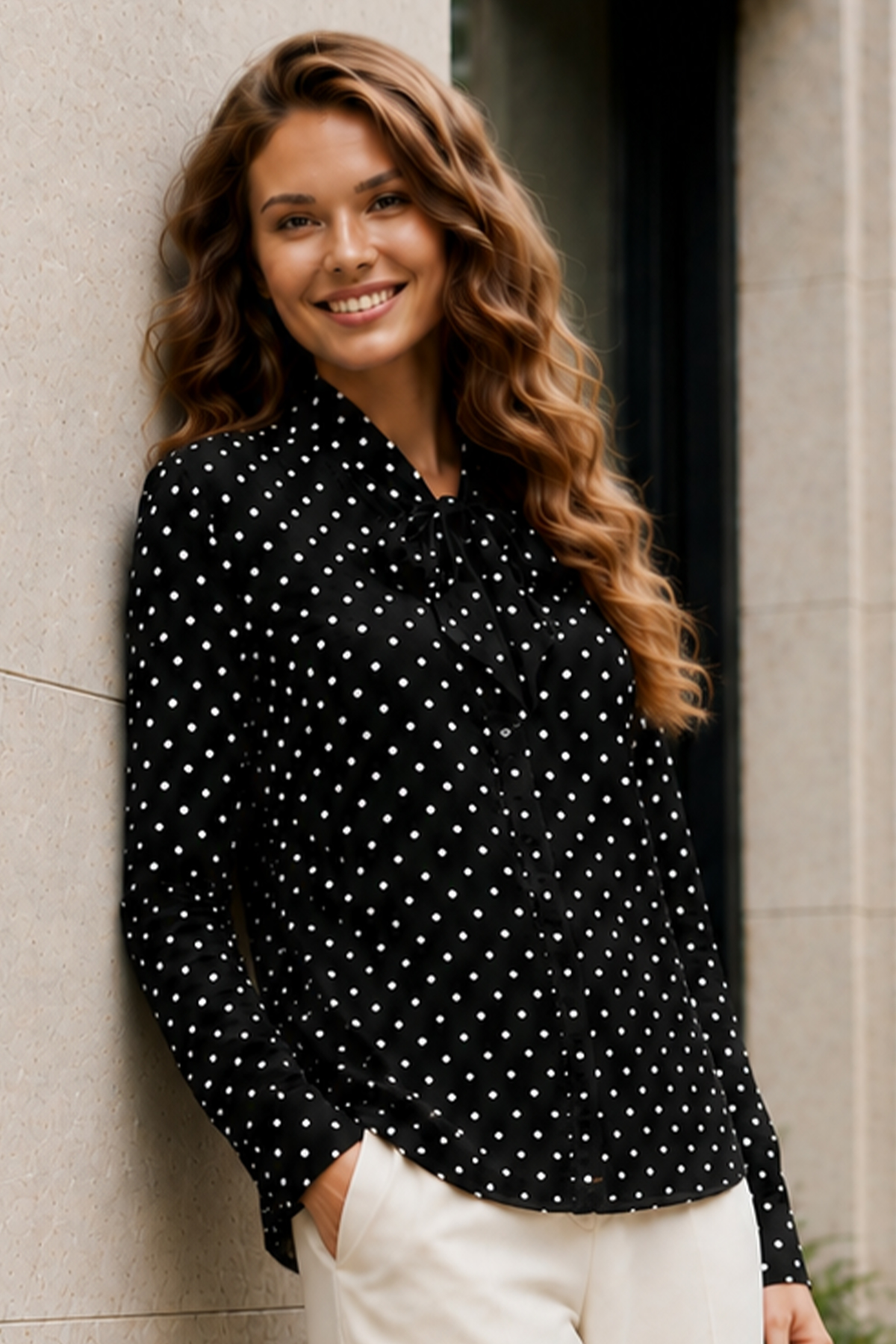 Polka Dot Shirt With Scarf