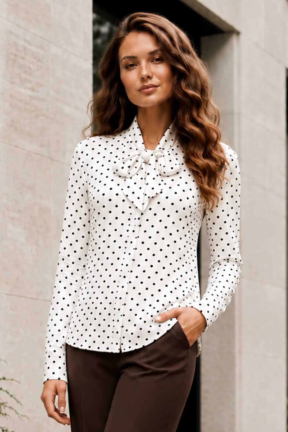 Polka Dot Shirt With Scarf-detail