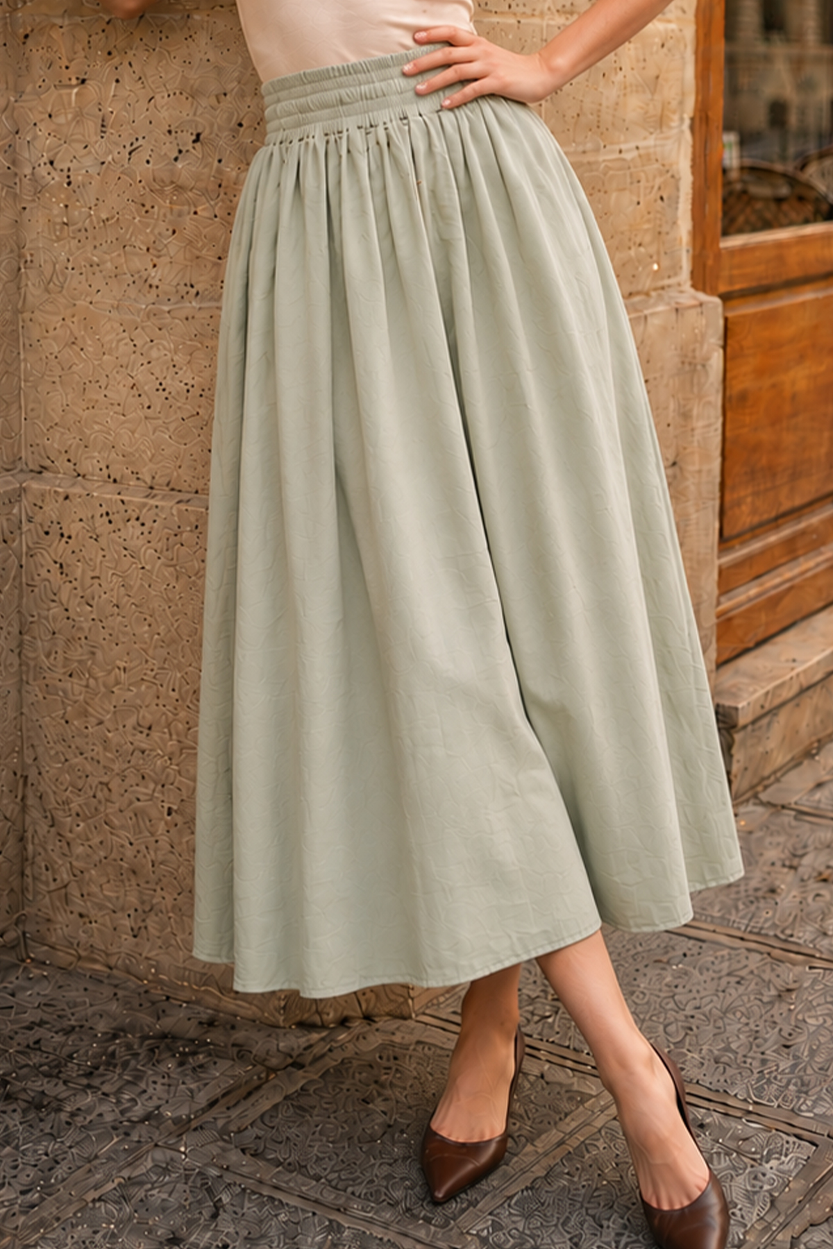 Poplin Skirt With Elastic Waist