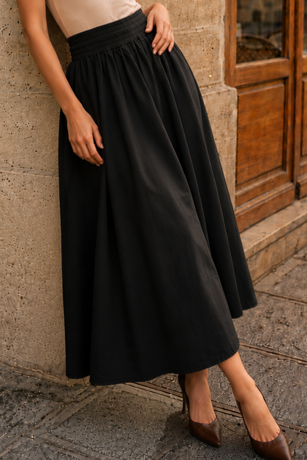 Poplin Skirt With Elastic Waist