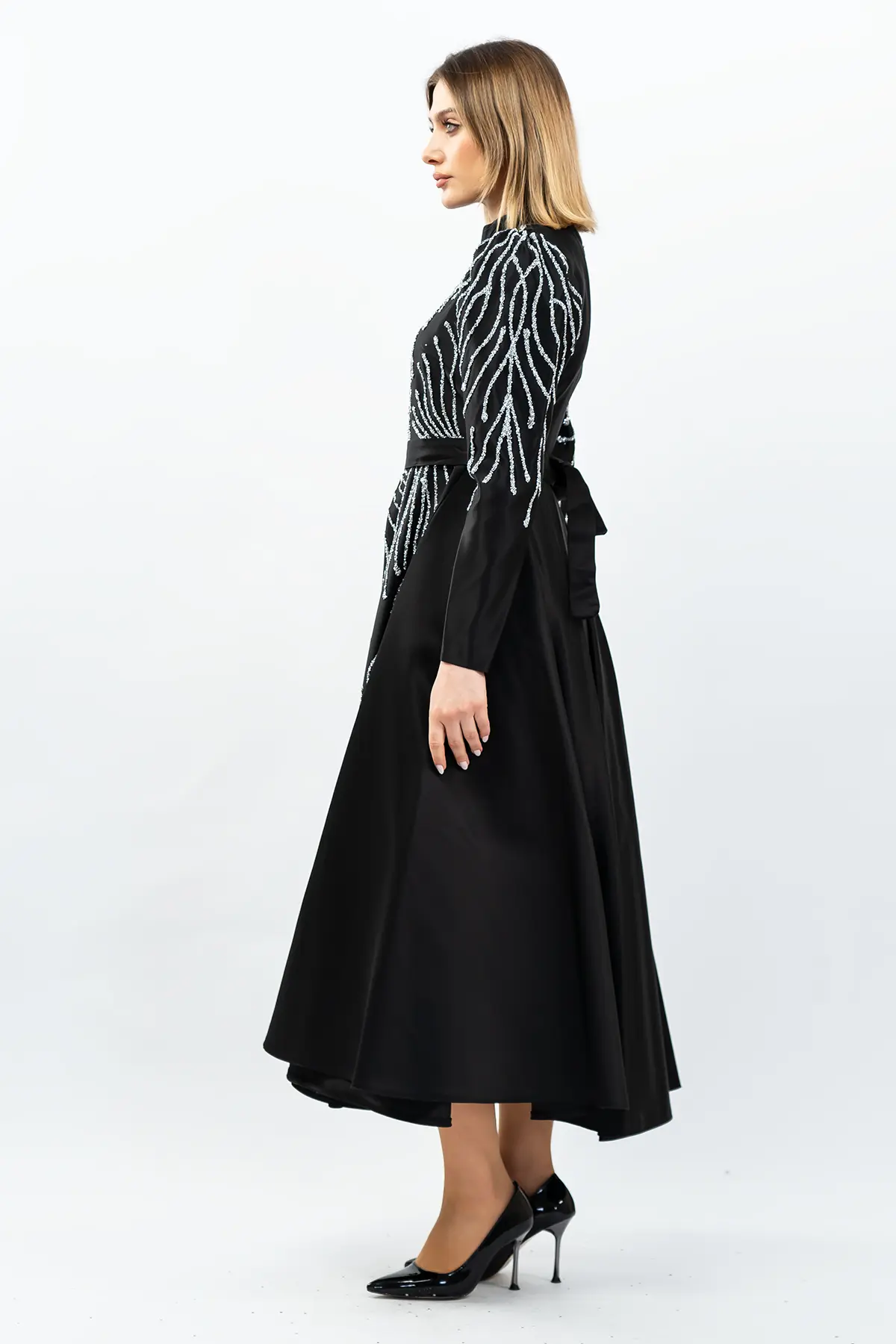 Princess Model Evening Dress Black With Stone Detail-detail