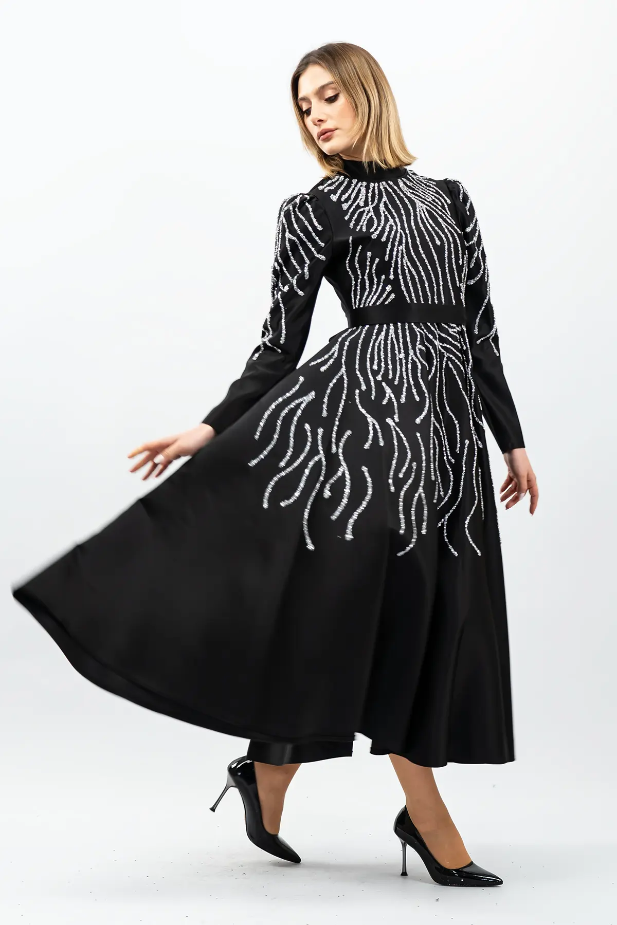 Princess Model Evening Dress Black With Stone Detail-detail