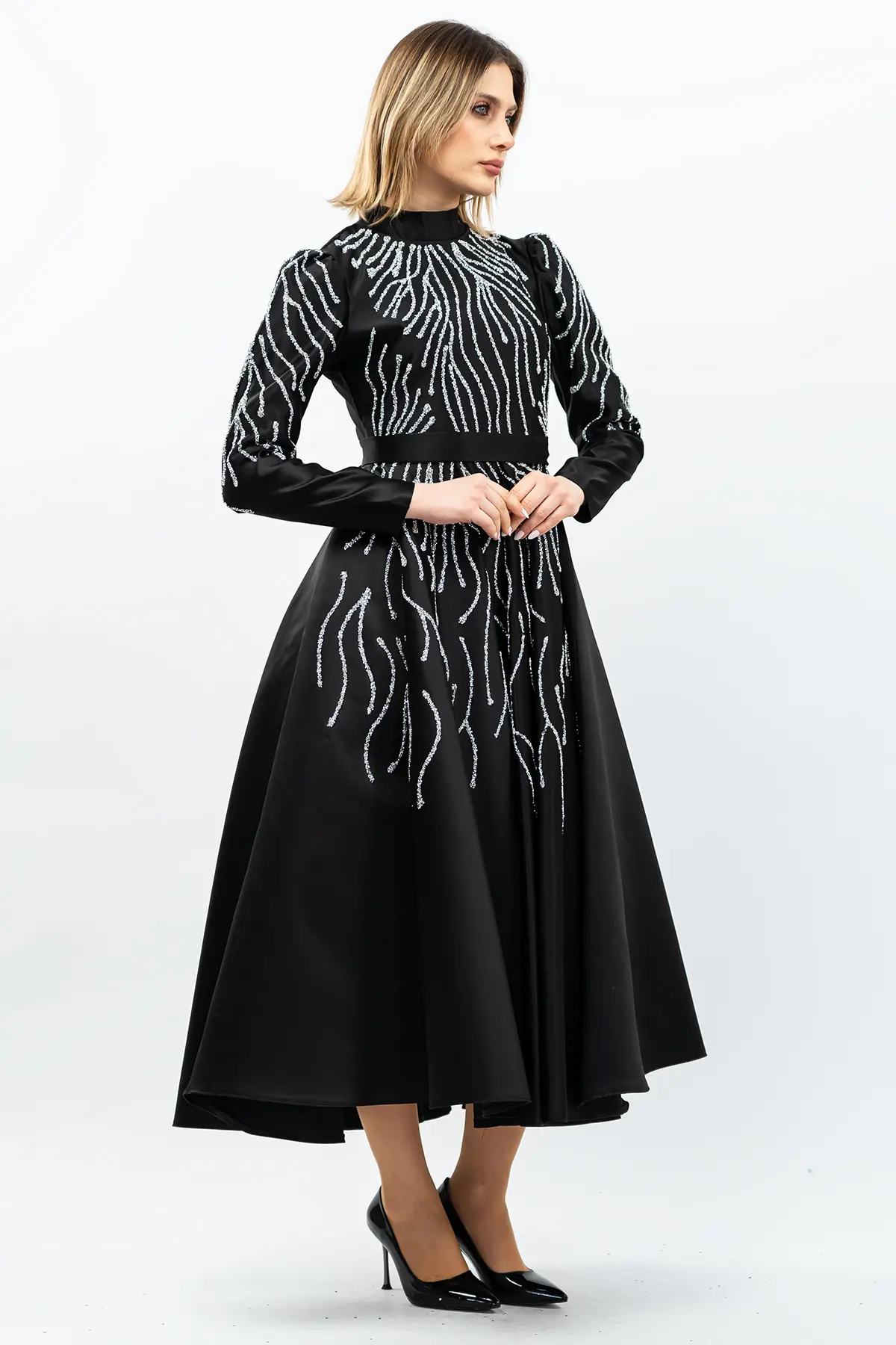 Princess Model Evening Dress Black With Stone Detail-detail