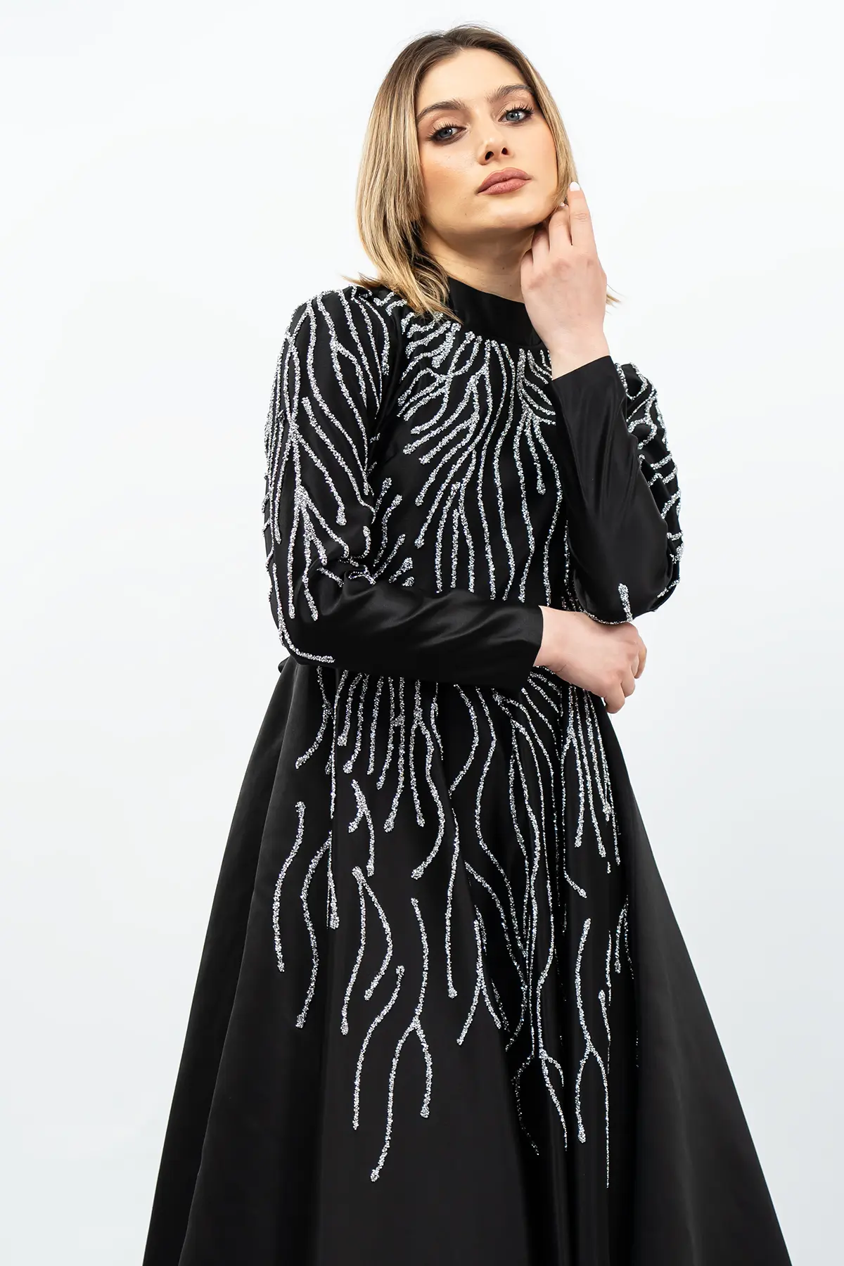 Princess Model Evening Dress Black With Stone Detail-detail