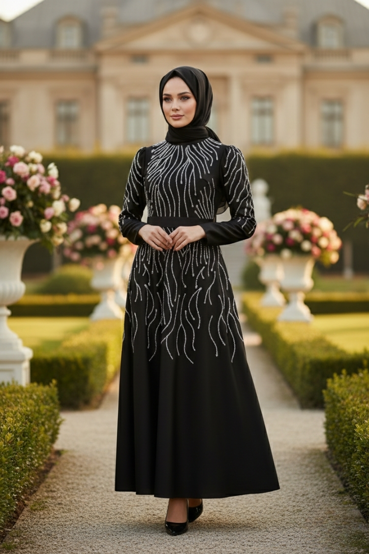 Princess Model Evening Dress Black With Stone Detail