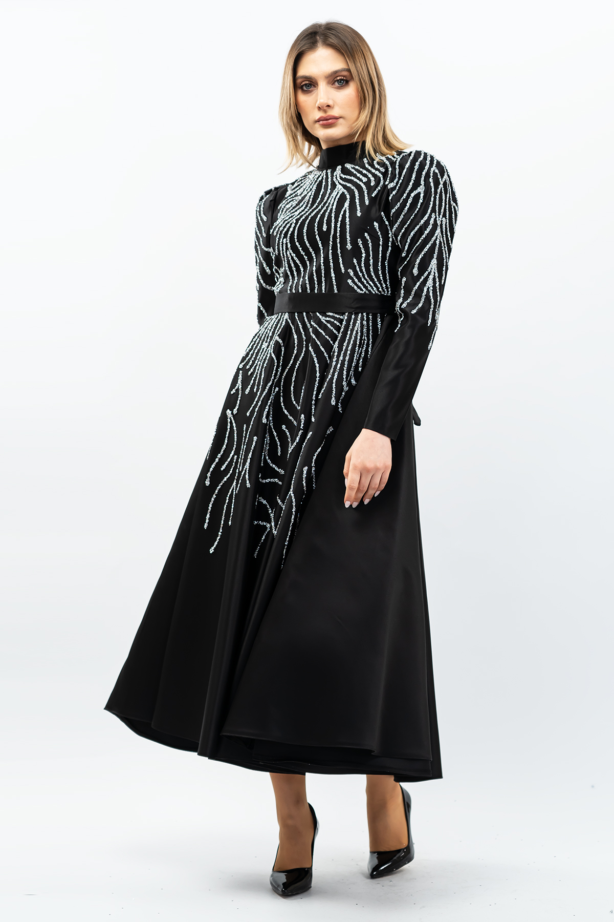 Princess Model Evening Dress Black With Stone Detail