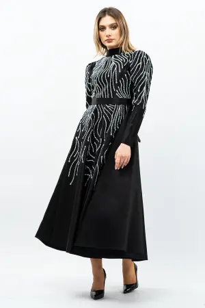 Princess Model Evening Dress Black With Stone Detail