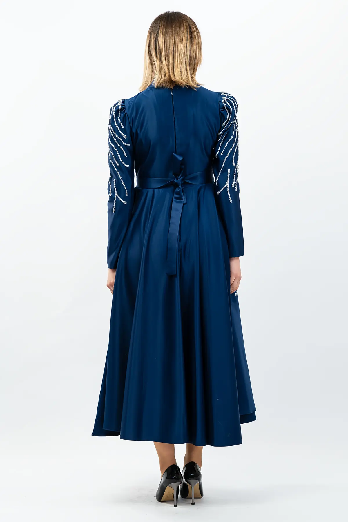Princess Model Evening Dress Navy Blue With Stone Detail-detail