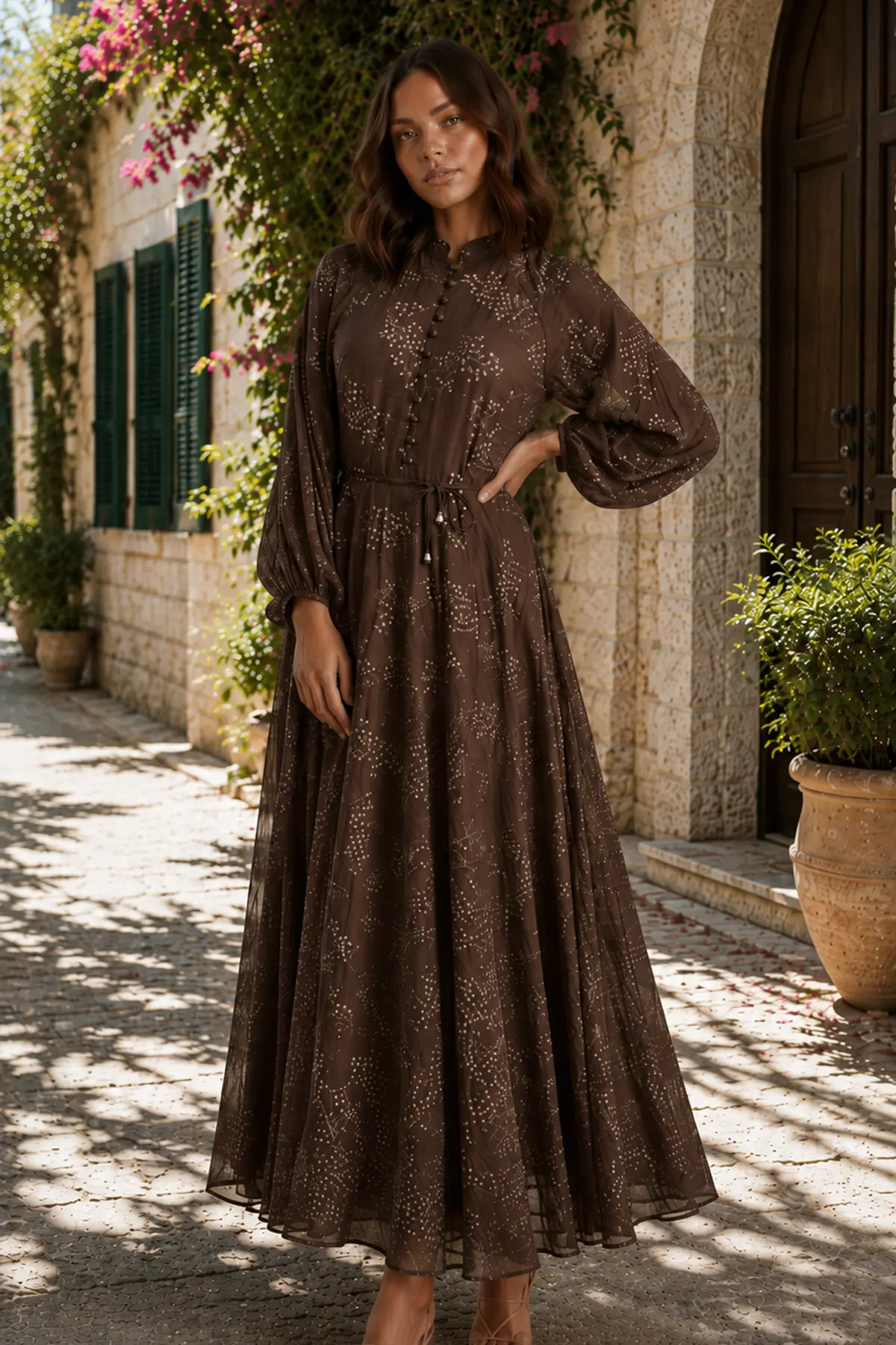 Printed Buttoned Hijab Dress-detail