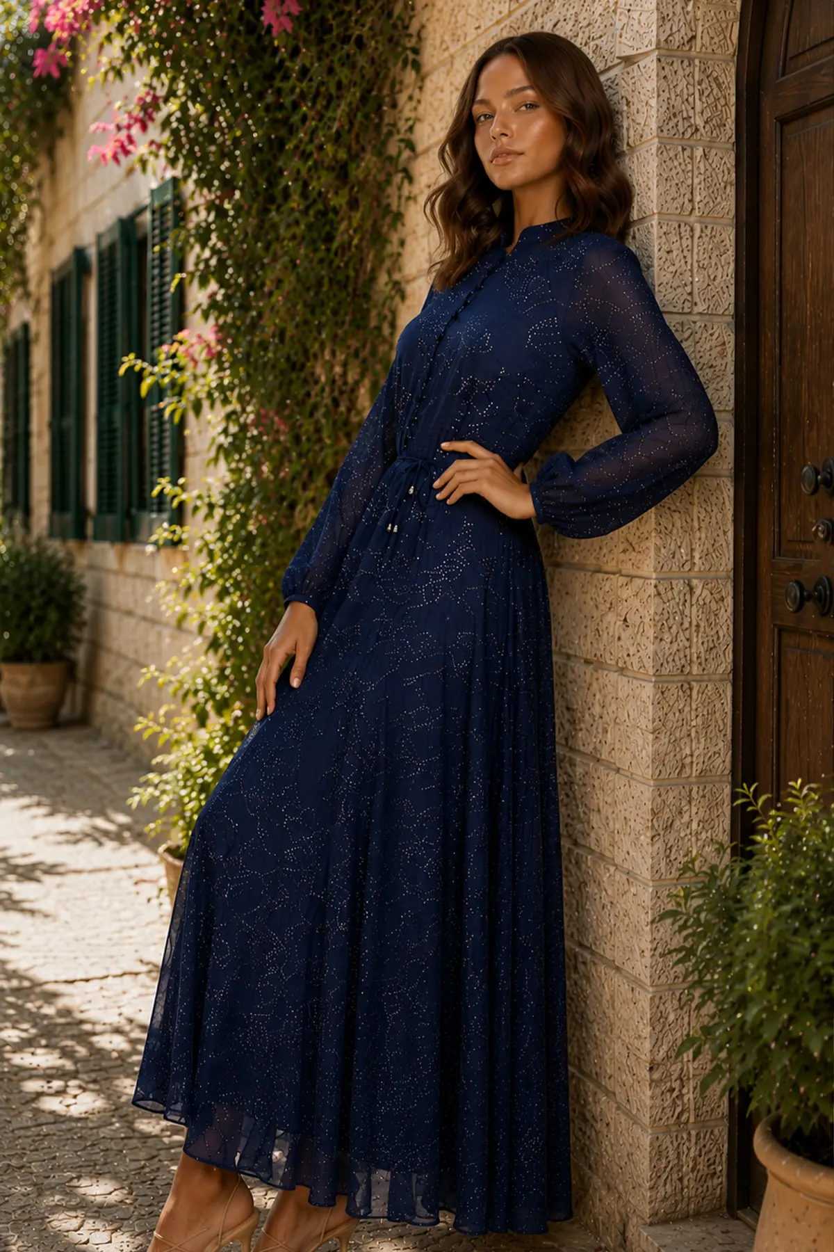 Printed Buttoned Hijab Dress-detail