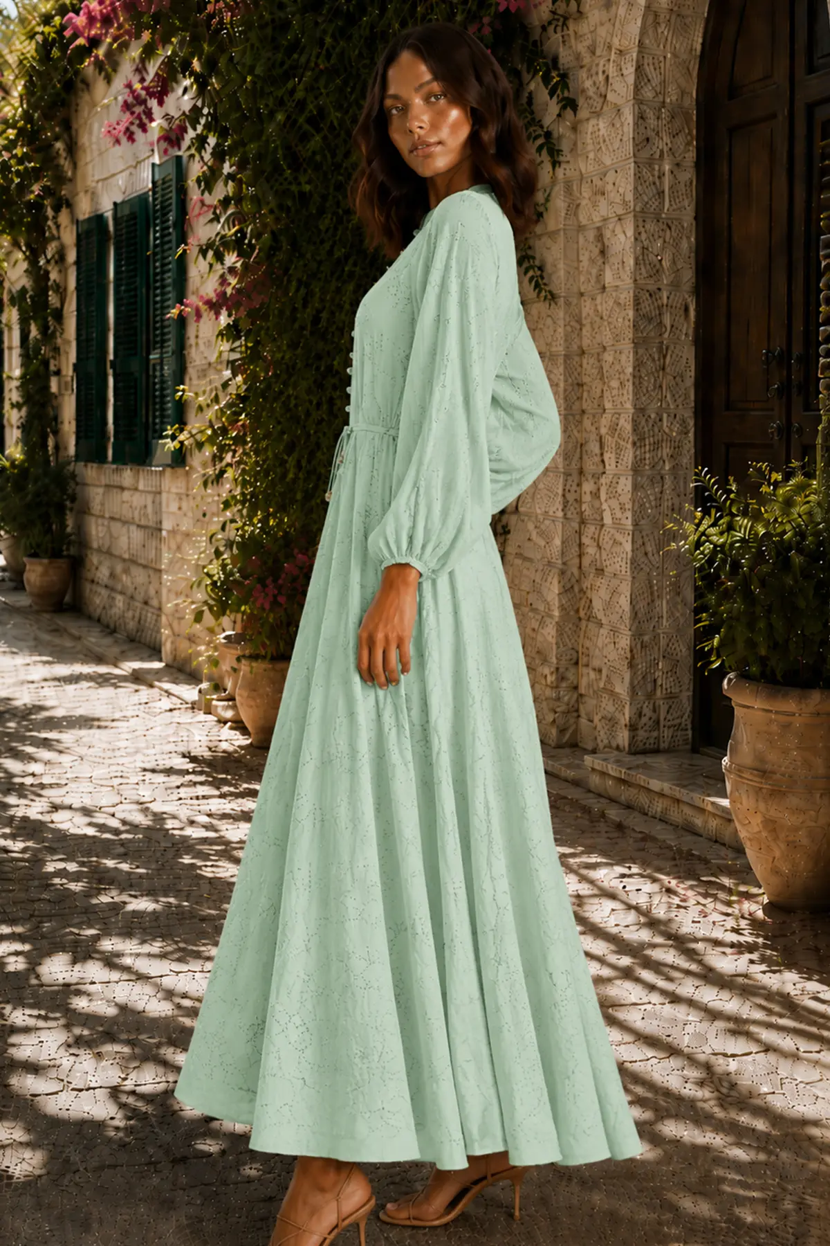 Printed Buttoned Hijab Dress-detail