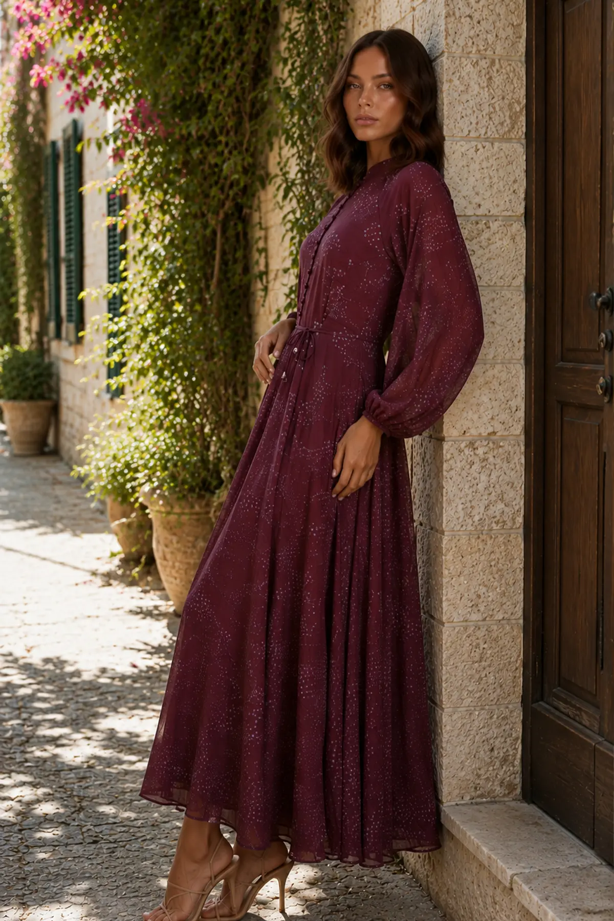 Printed Buttoned Hijab Dress-detail