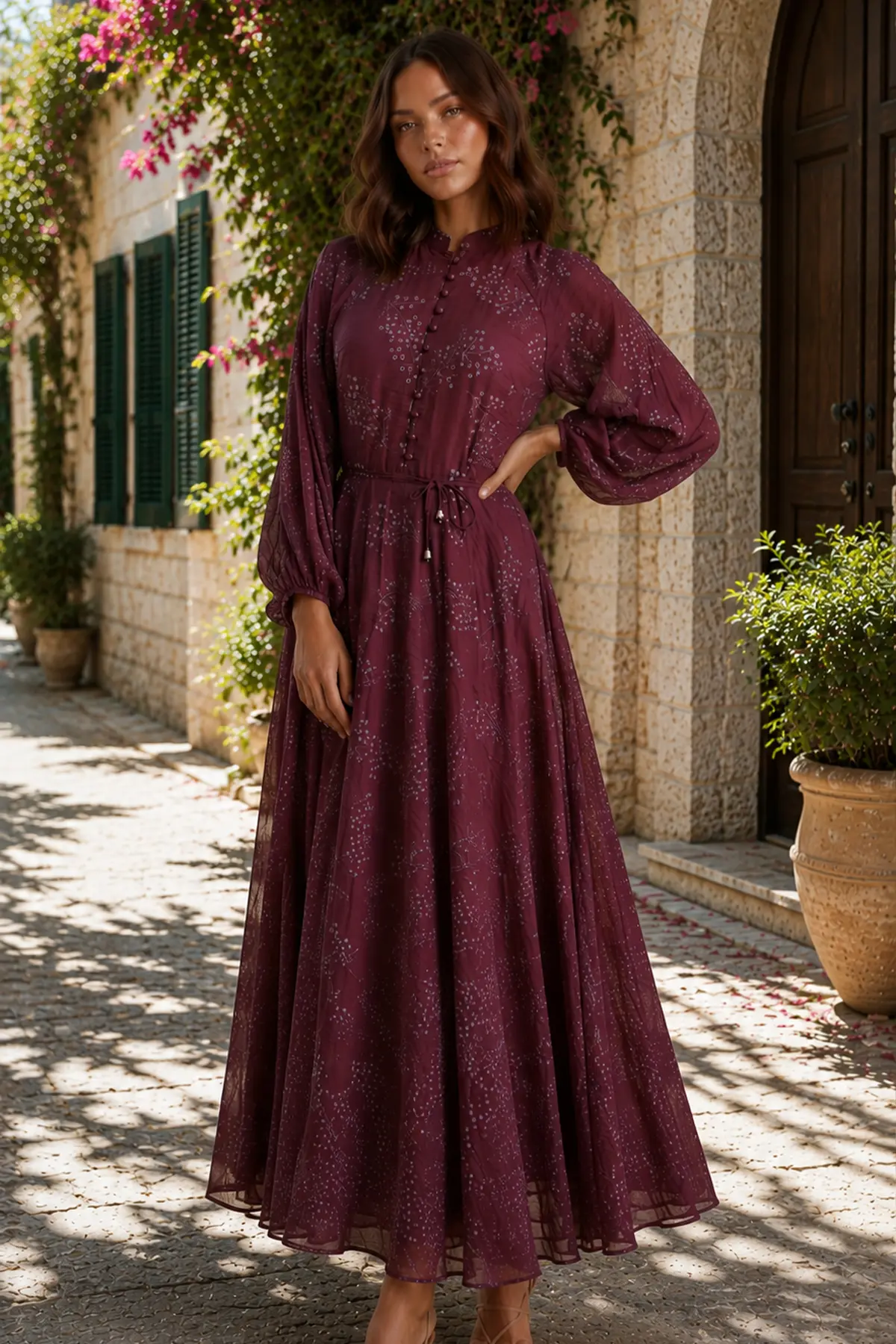 Printed Buttoned Hijab Dress-detail