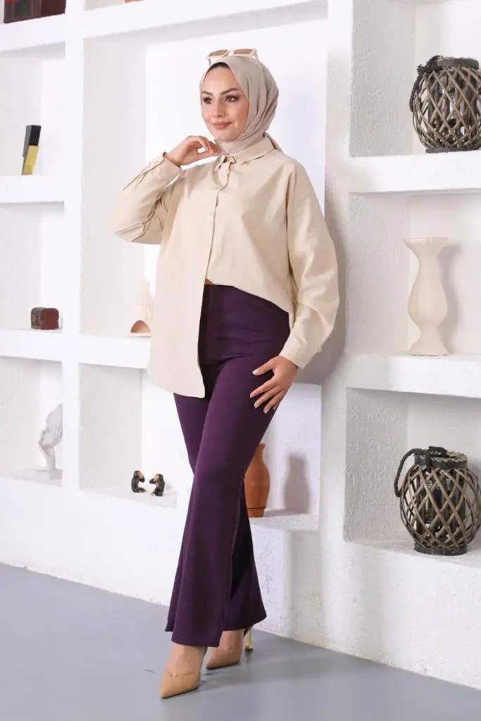 Purple Spanish Cuffed Fabric Trousers-detail