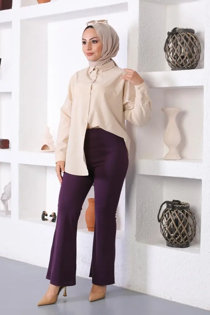 Purple Spanish Cuffed Fabric Trousers-detail