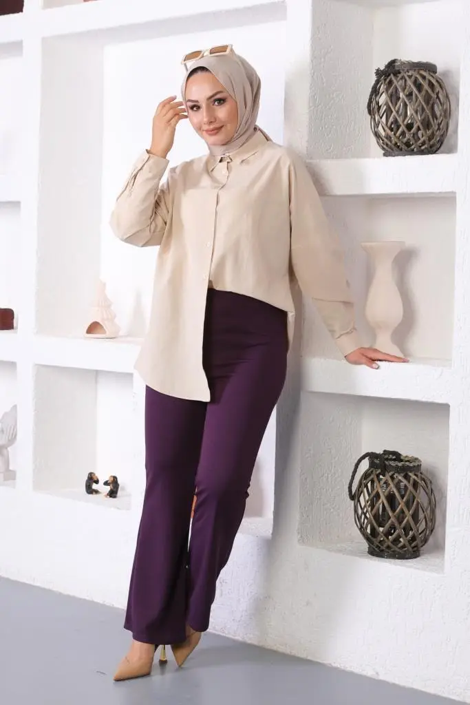 Purple Spanish Cuffed Fabric Trousers-detail