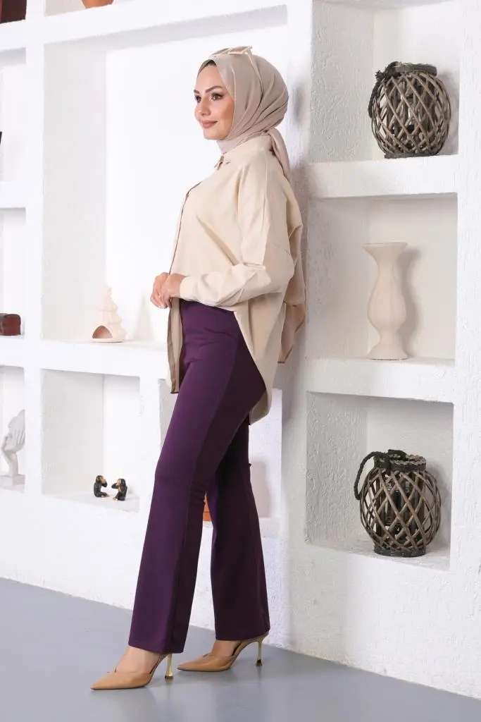 Purple Spanish Cuffed Fabric Trousers-detail