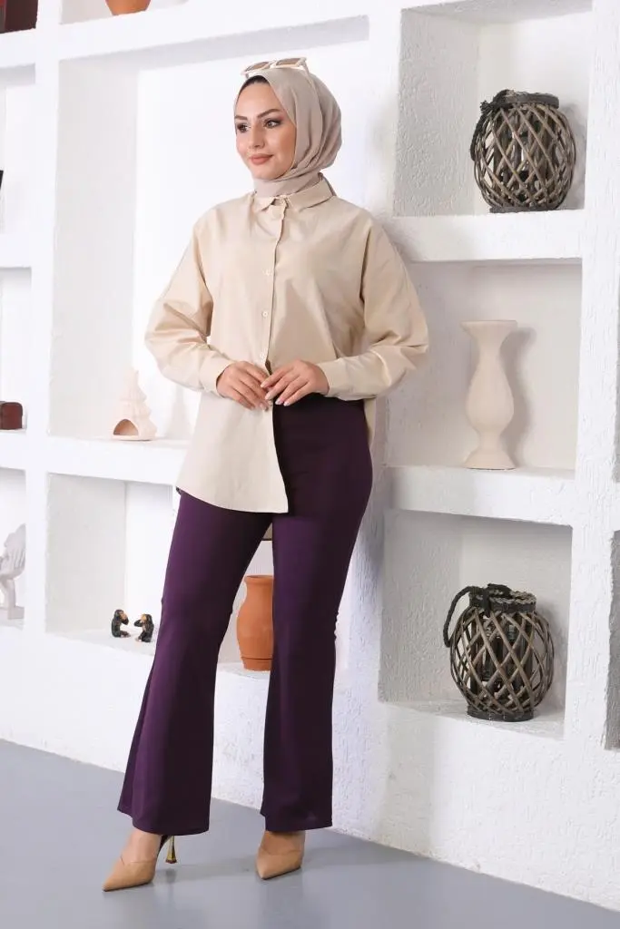 Purple Spanish Cuffed Fabric Trousers-detail