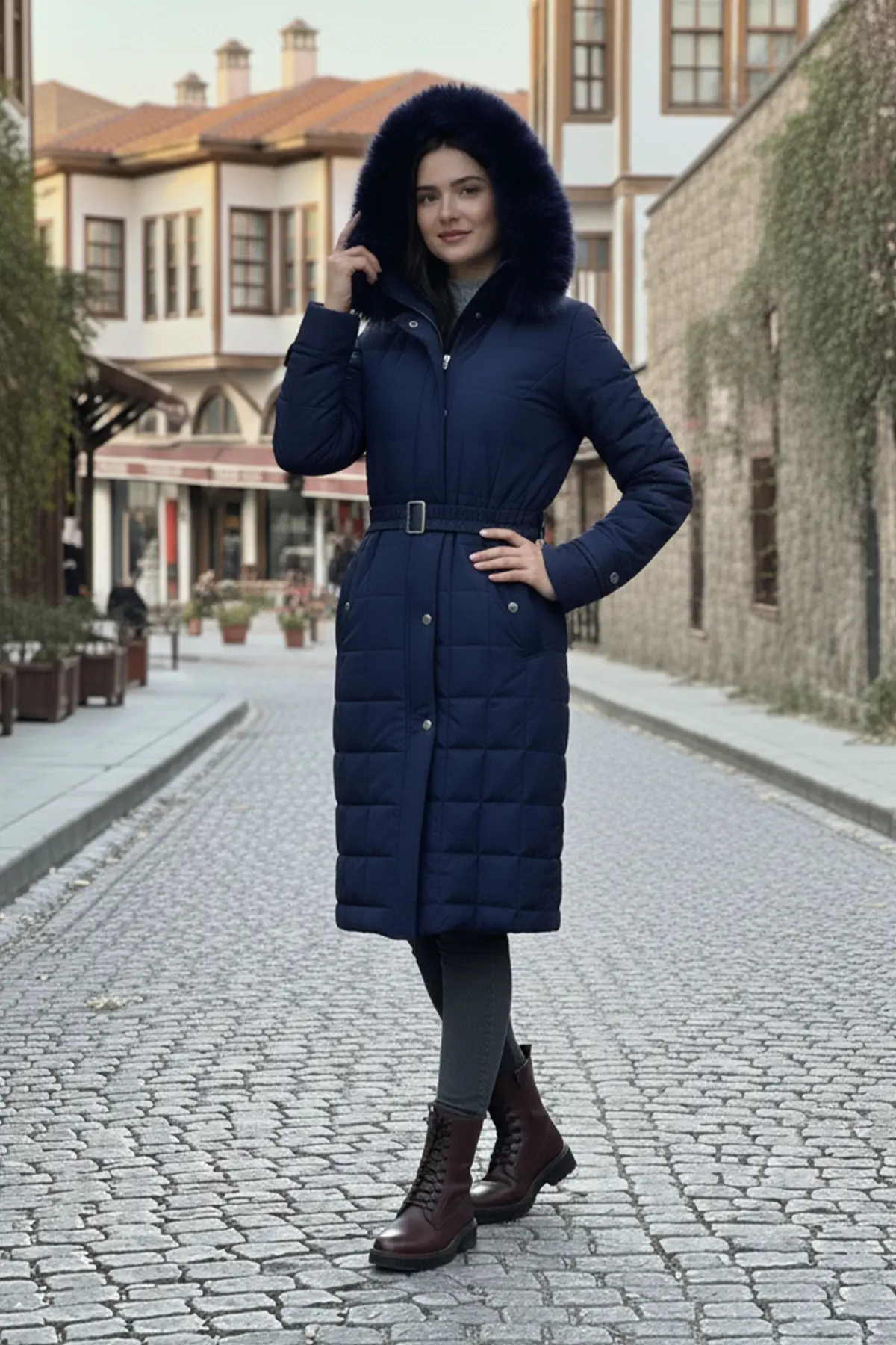 Quilted Coat With Fur Collar