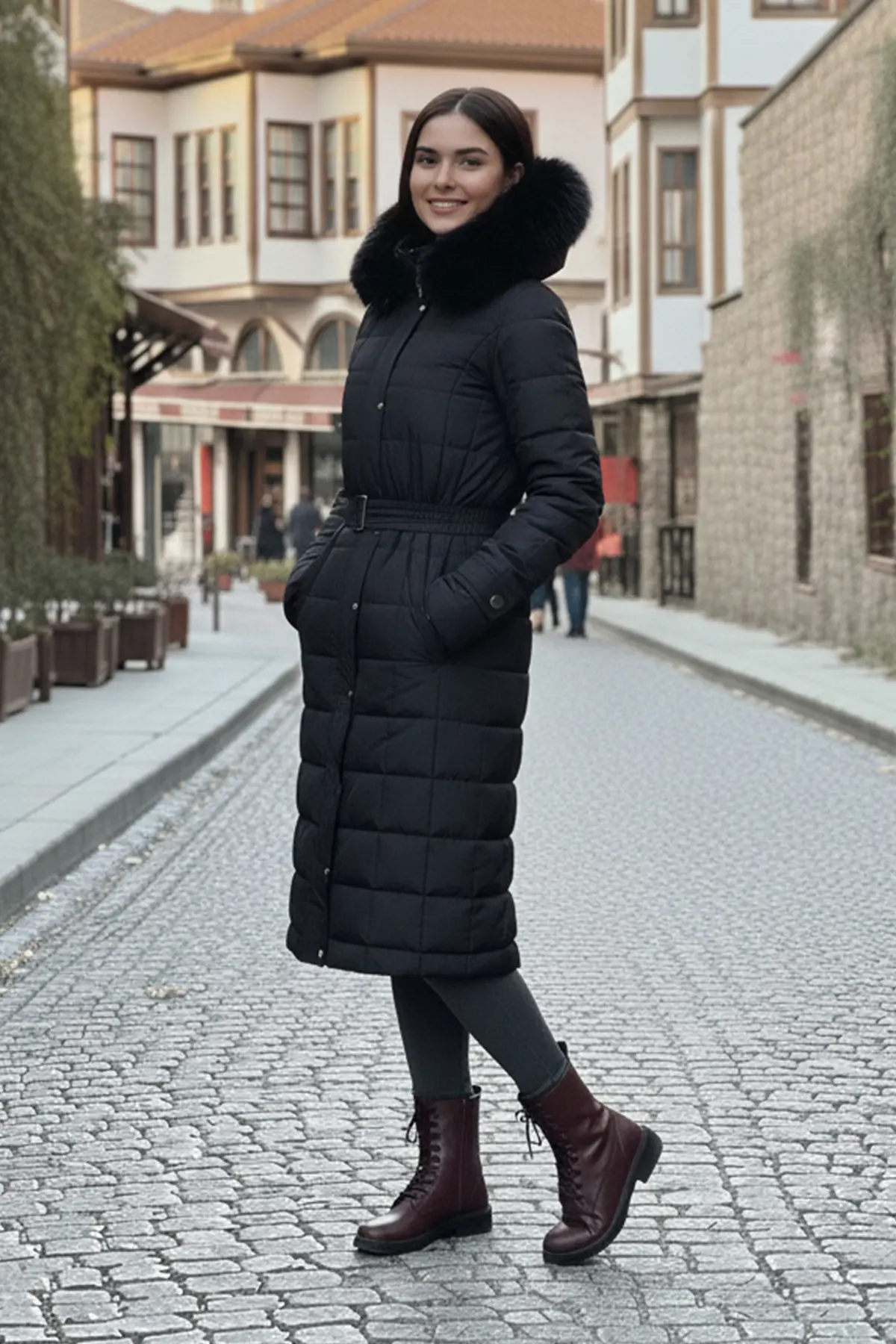 Quilted Coat With Fur Collar-detail