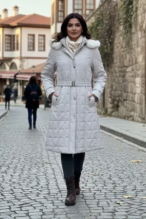 Quilted Coat With Fur Collar